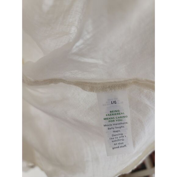 NWT Aerie Women's sz L Loose Long Sleeve Crochet Peasant Button Down Top Cream - Picture 8 of 9